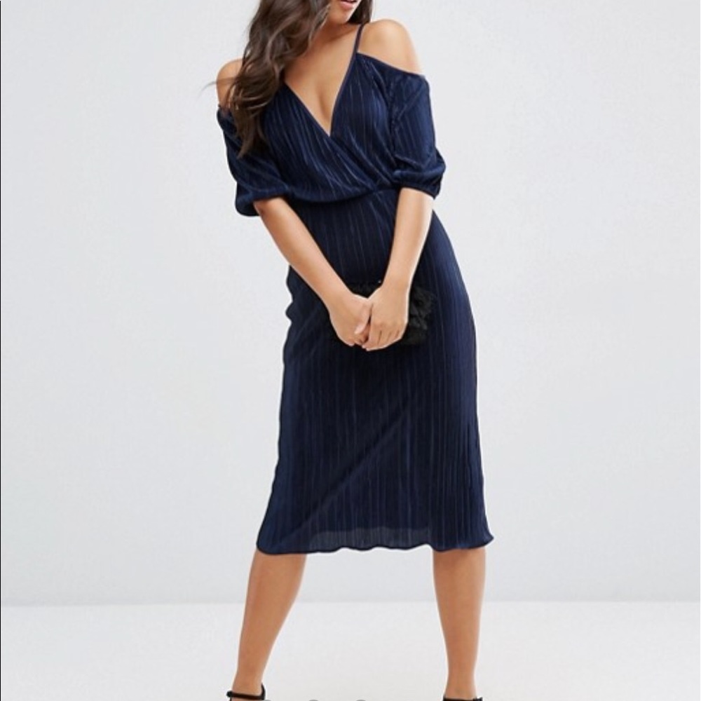ASOS Cold Shoulder Pleated Plisse Dress